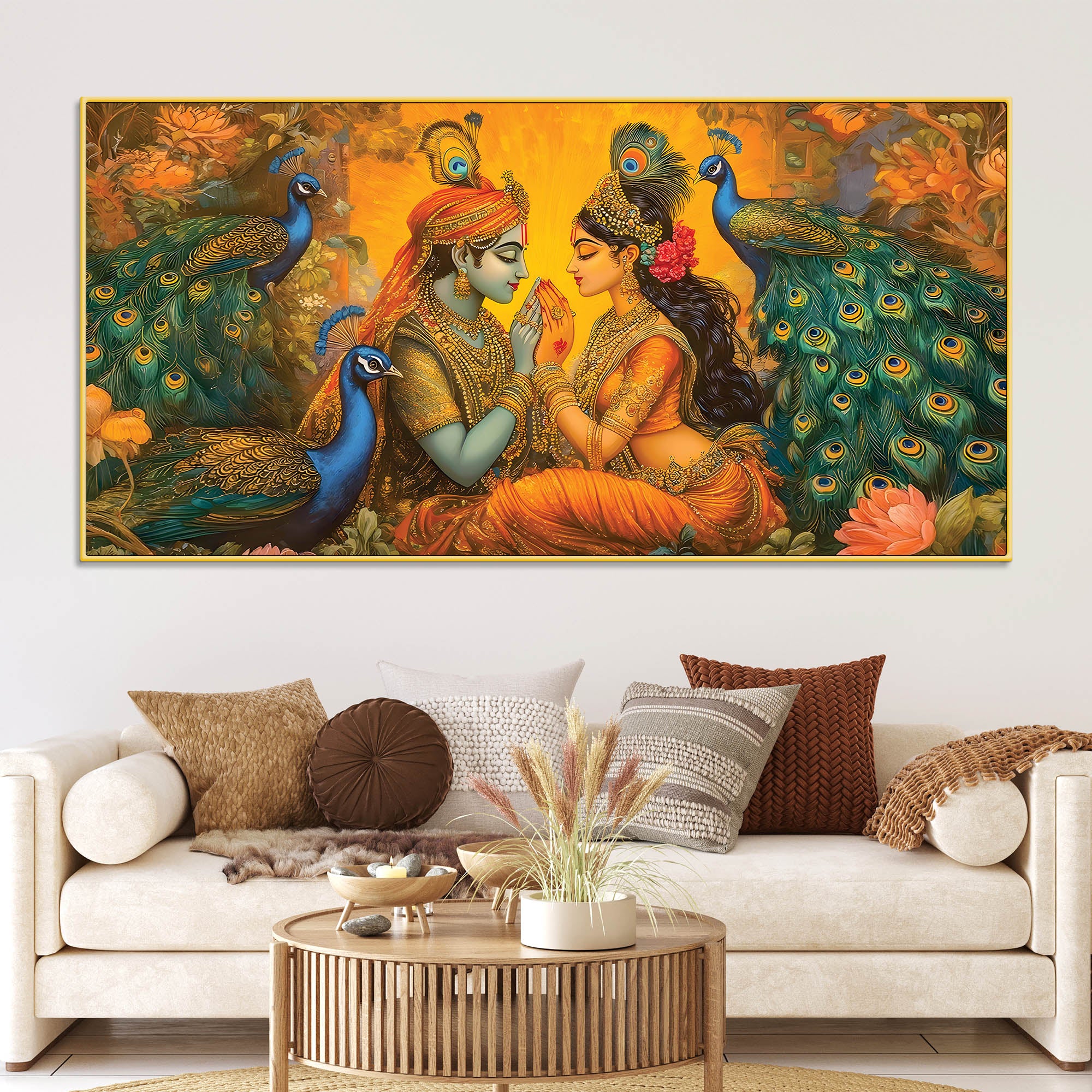 Radha Krishna Divine Peacock Theme Painting