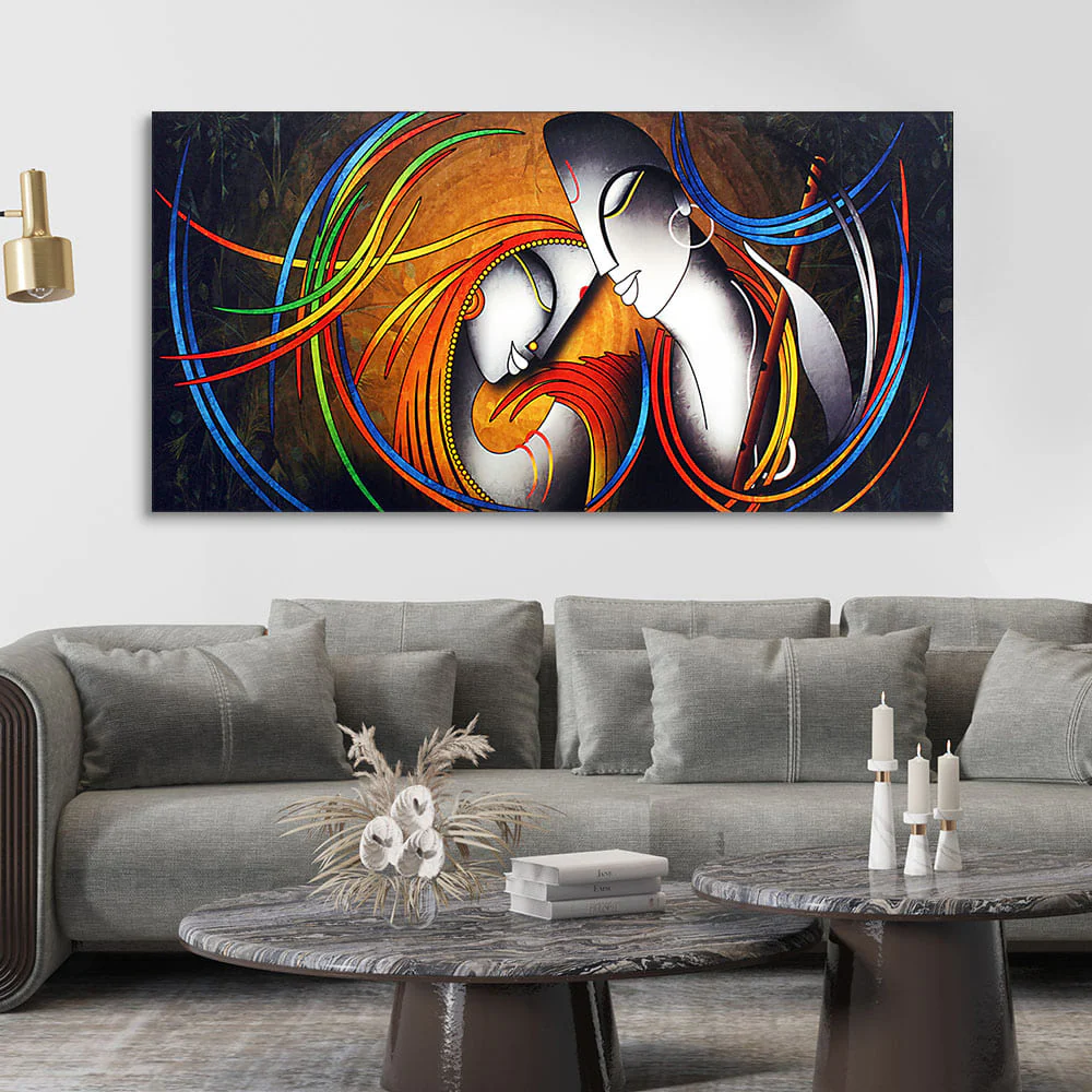 Radha Krishna Face Abstract Texture Canvas Wall Painting - Image 2