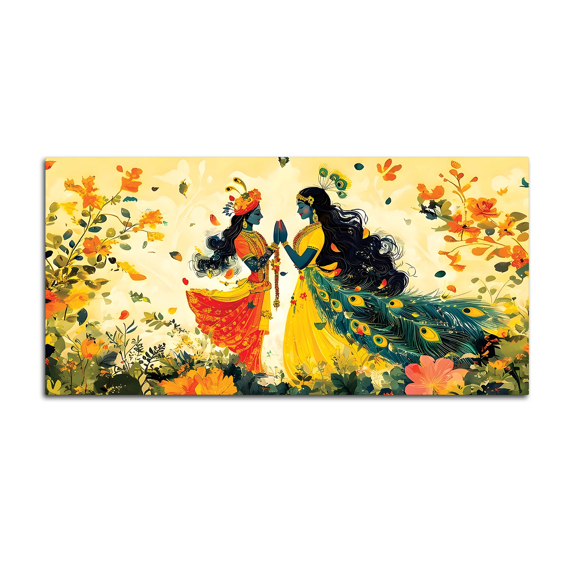 Radha Krishna Floral Spiritual Canvas Wall Painting for Home Decor - Image 4
