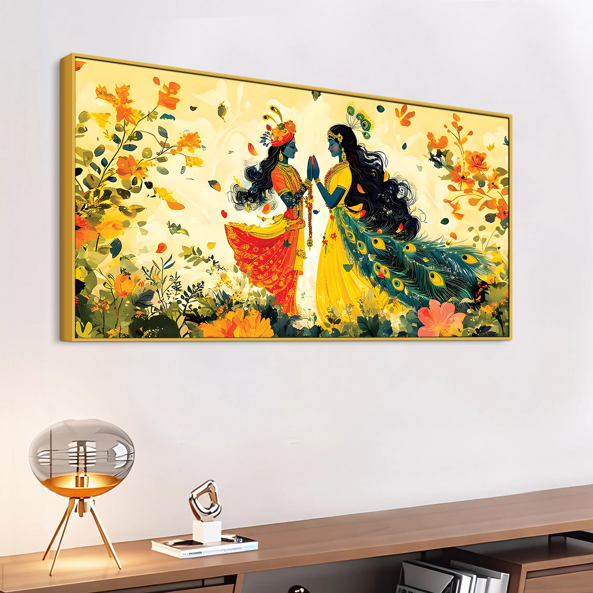 Radha Krishna Floral Spiritual Canvas Wall Painting for Home Decor - Image 5