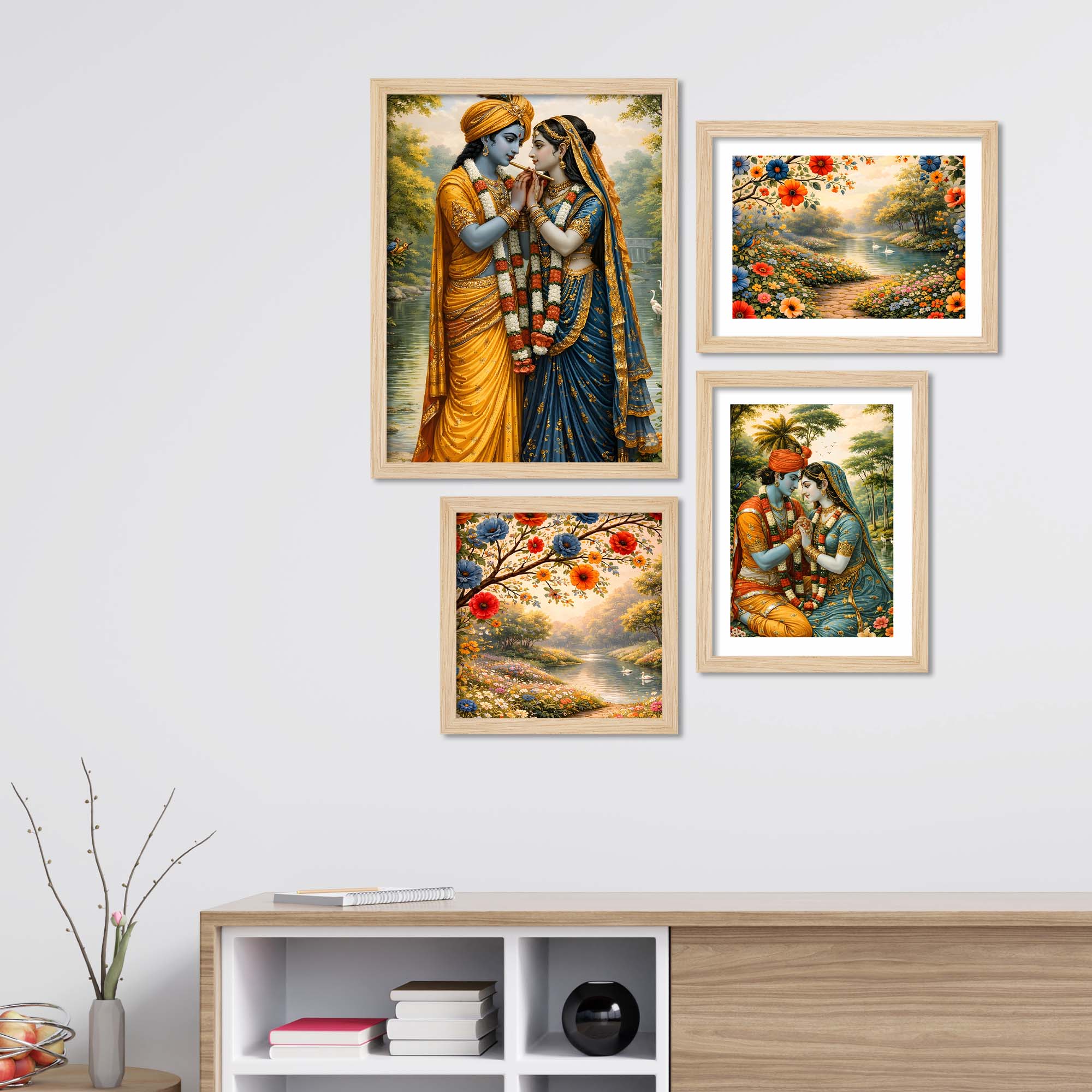 Radha Krishna Garden Theme Wall Frame Set of Four - Image 3