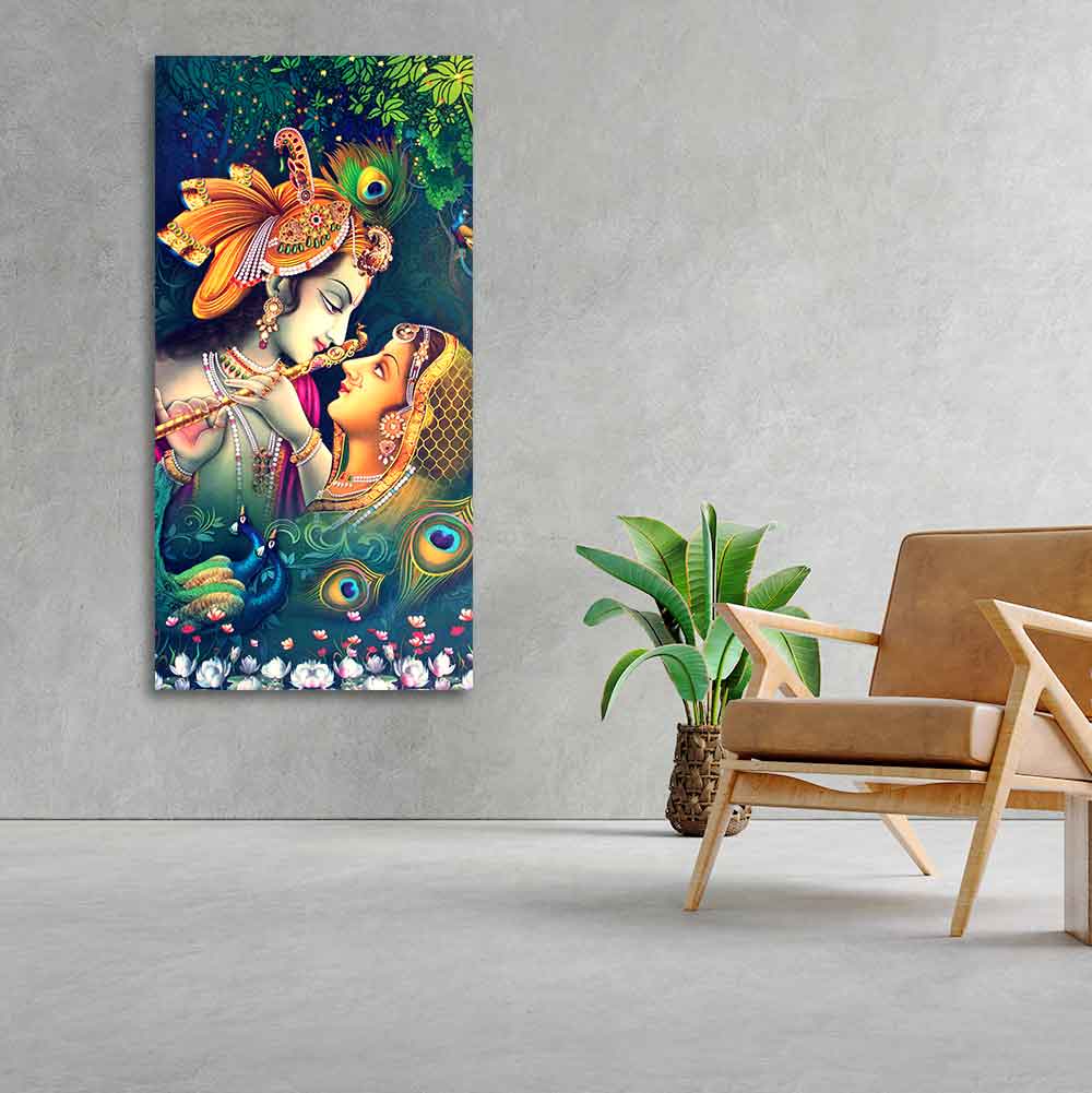 Radha Krishna in Anand Vatika Canvas Wall Painting for Hall - Image 3