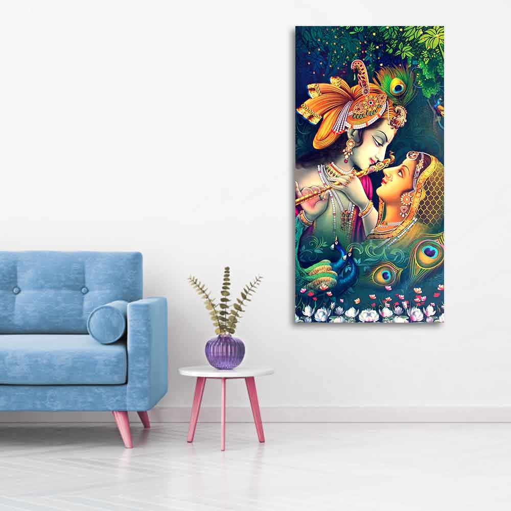 Radha Krishna in Anand Vatika Canvas Wall Painting for Hall - Image 5