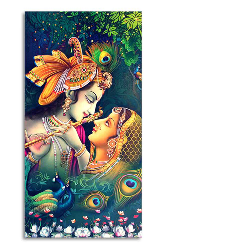 Radha Krishna in Anand Vatika Canvas Wall Painting for Hall - Image 7