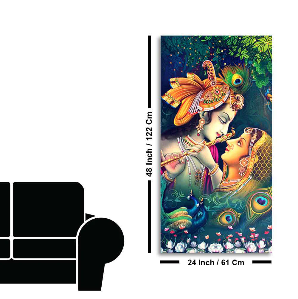 Radha Krishna in Anand Vatika Canvas Wall Painting for Hall - Image 9
