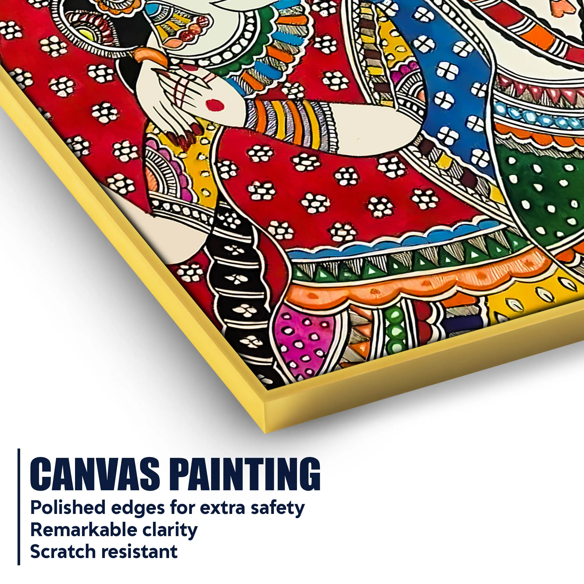 Radha Krishna Love Madhubani Style Canvas Wall Painting - Image 4