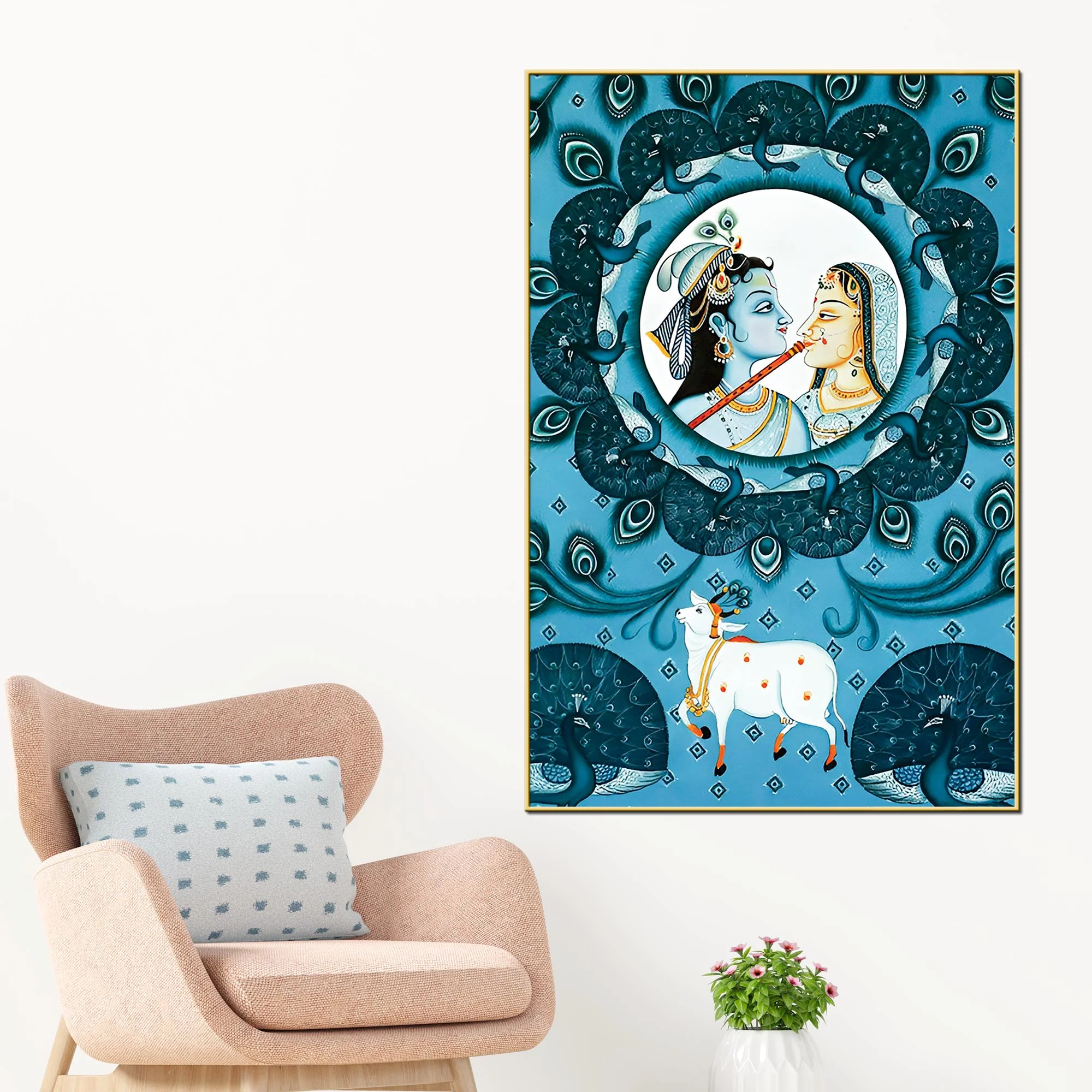 Radha Krishna Love Scene Pichwai Painting | Nathdwara Art - Image 2