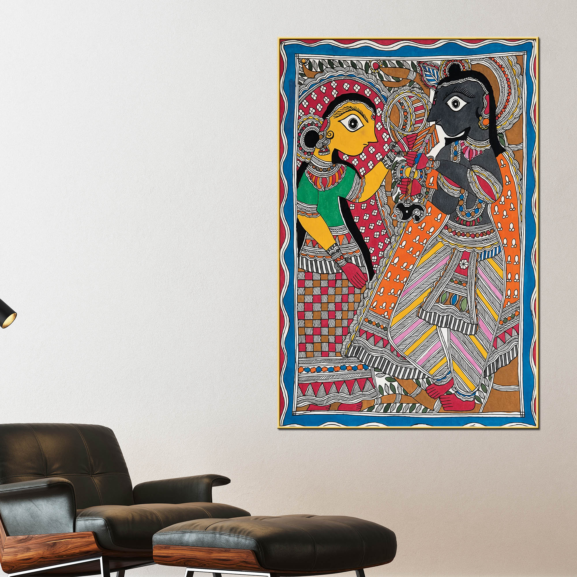 Radha Krishna Madhubani Canvas Wall Painting for Spiritual Home Décor - Image 2