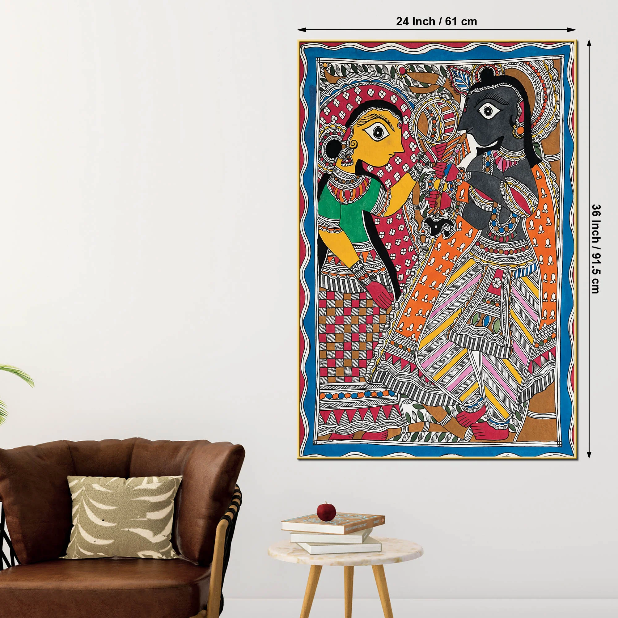 Radha Krishna Madhubani Canvas Wall Painting for Spiritual Home Décor - Image 5