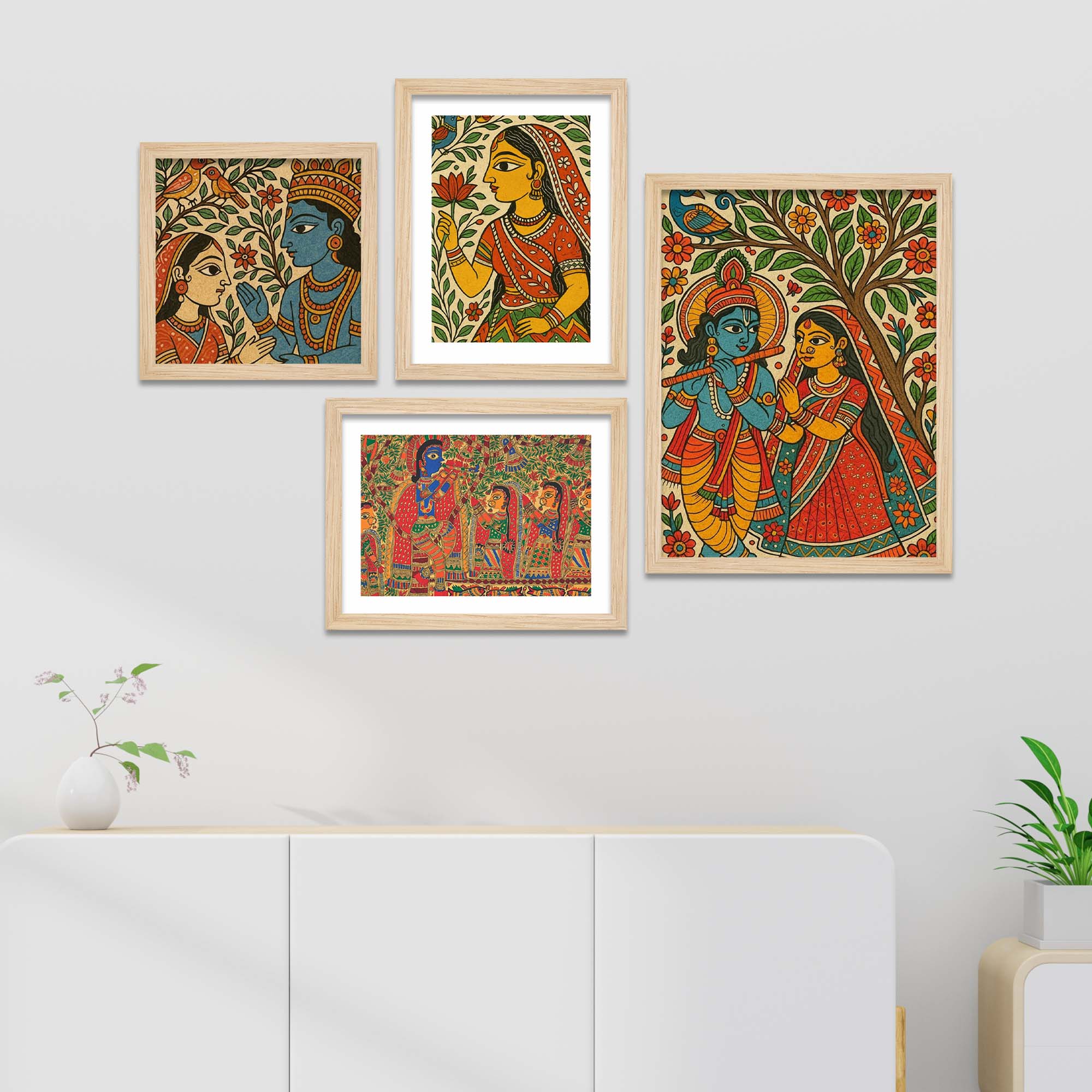 Radha Krishna Madhubani Style Wall Frame Set of Four
