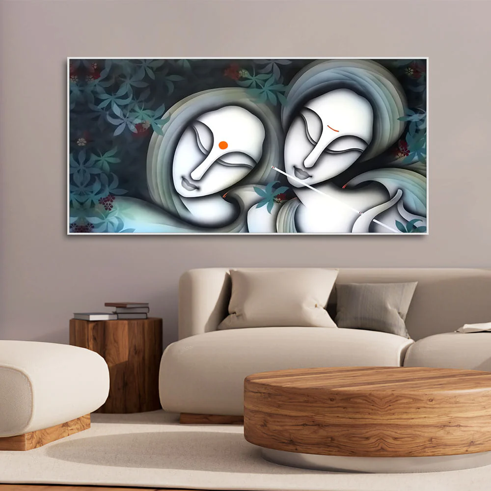 Radha Krishna Modern Grey Textured Canvas Wall Painting - Image 3