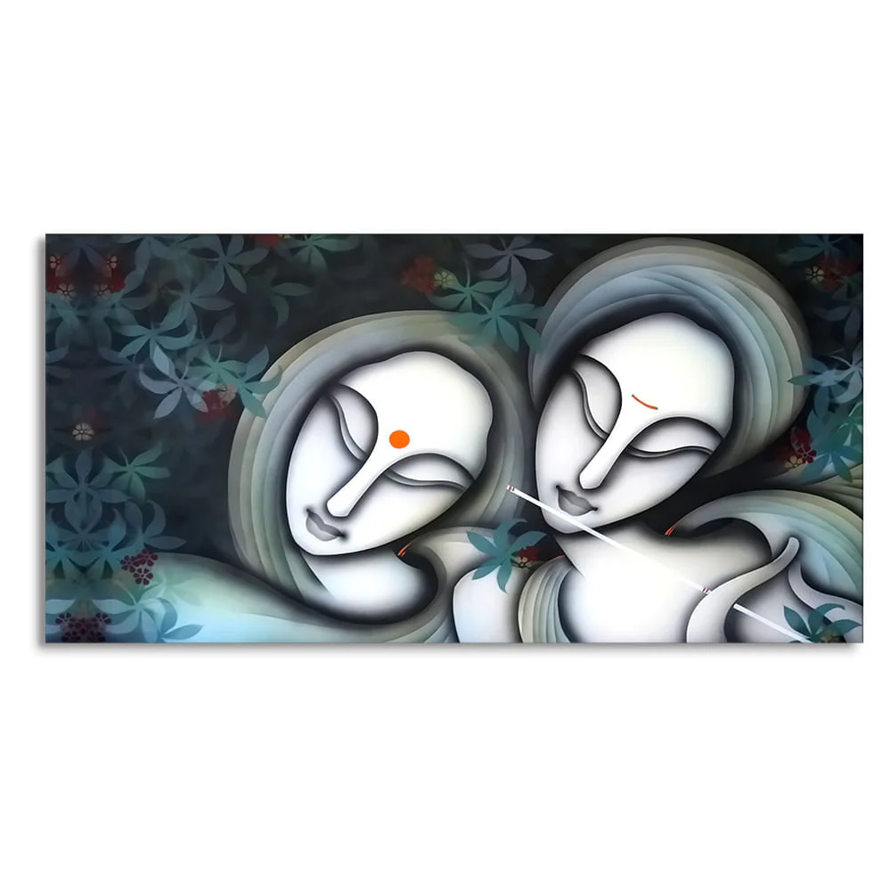 Radha Krishna Modern Grey Textured Canvas Wall Painting - Image 4