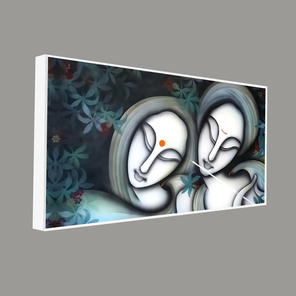 Radha Krishna Modern Grey Textured Canvas Wall Painting - Image 5