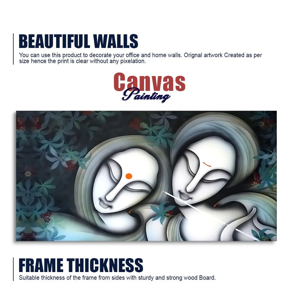Radha Krishna Modern Grey Textured Canvas Wall Painting - Image 6