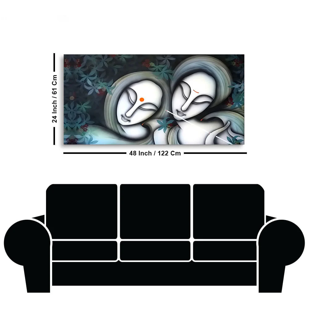 Radha Krishna Modern Grey Textured Canvas Wall Painting - Image 7