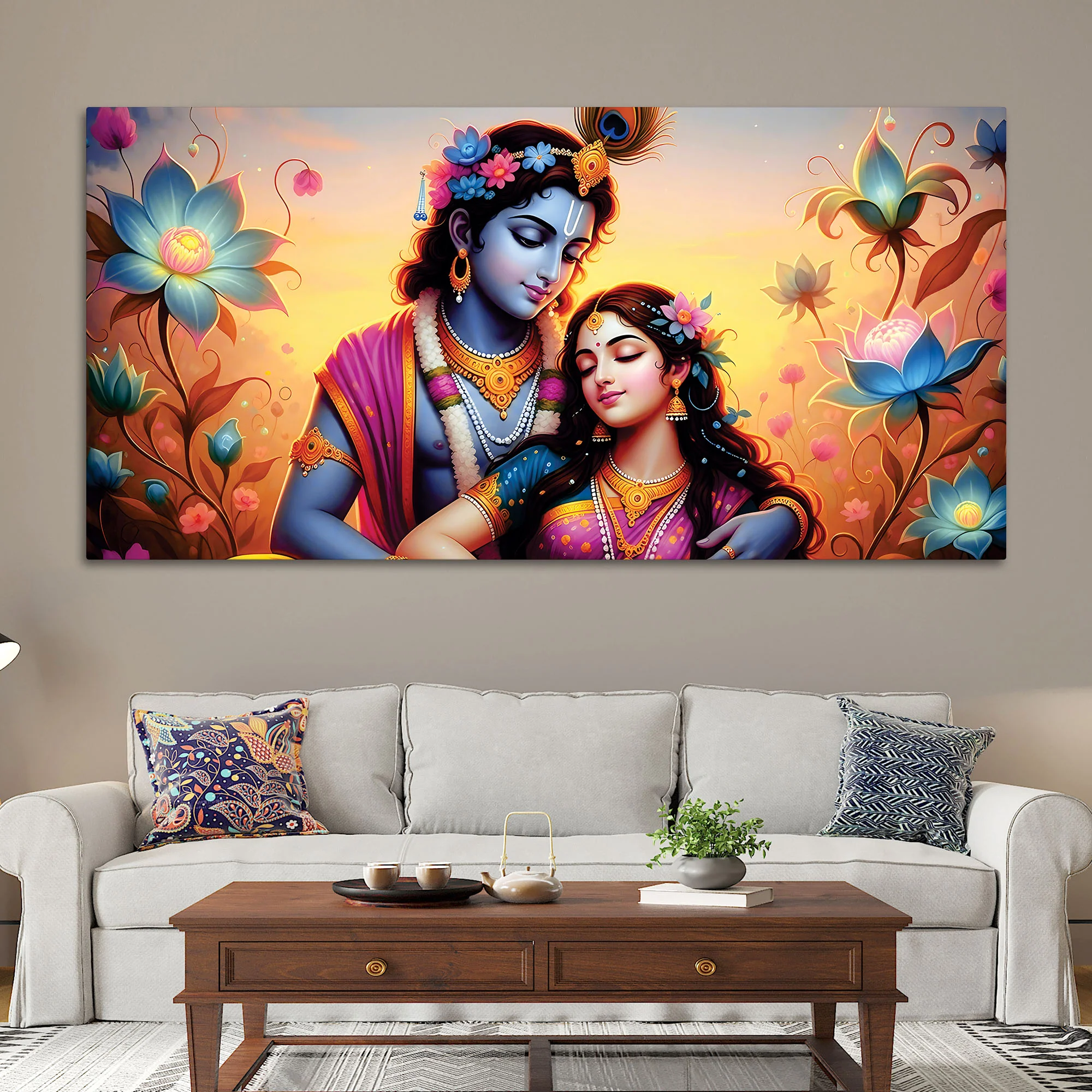 Radha Krishna Modern Wall Art Canvas Wall Painting - Image 3