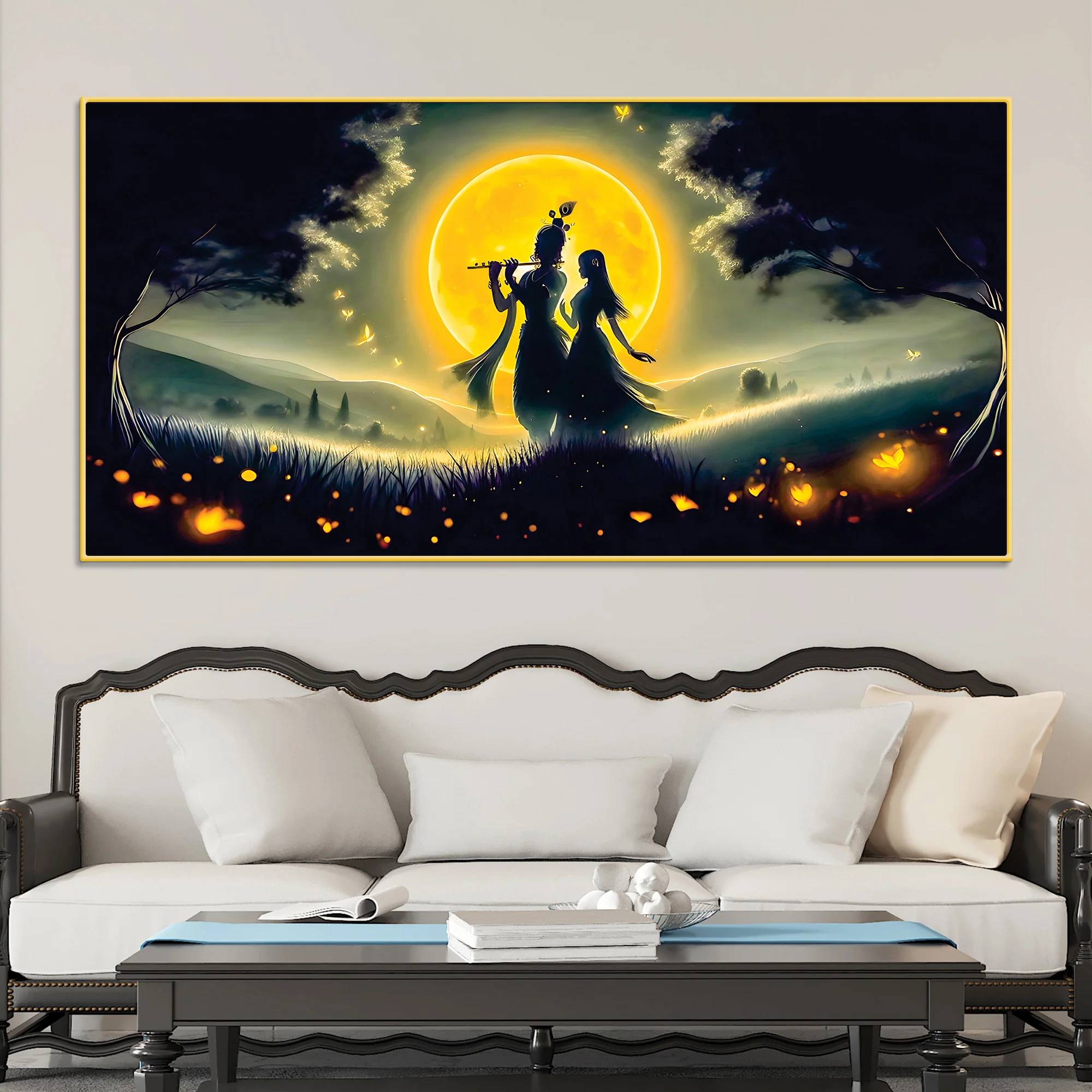 Radha Krishna Moonlight Devotional Painting Wall Art