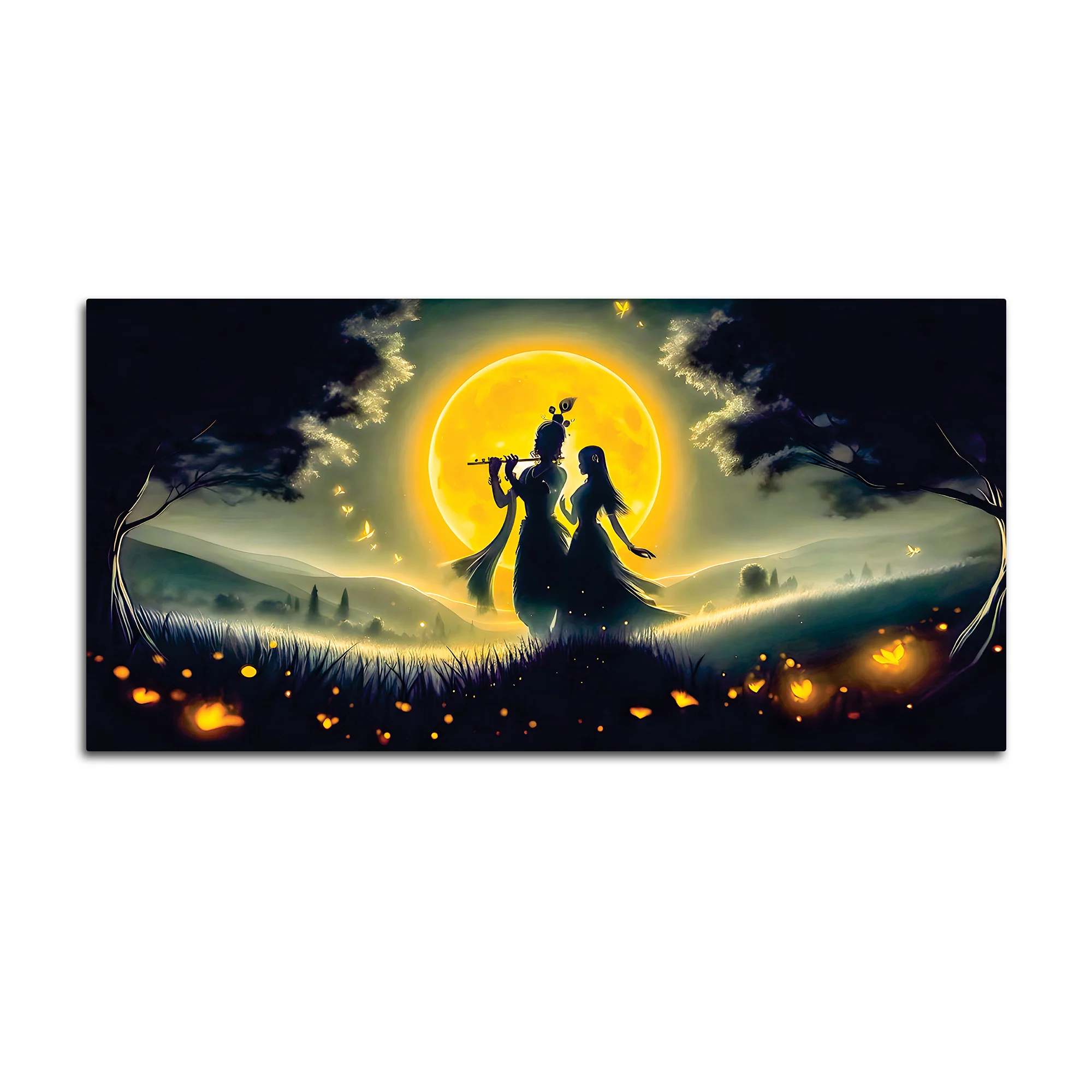 Radha Krishna Moonlight Devotional Painting Wall Art - Image 4