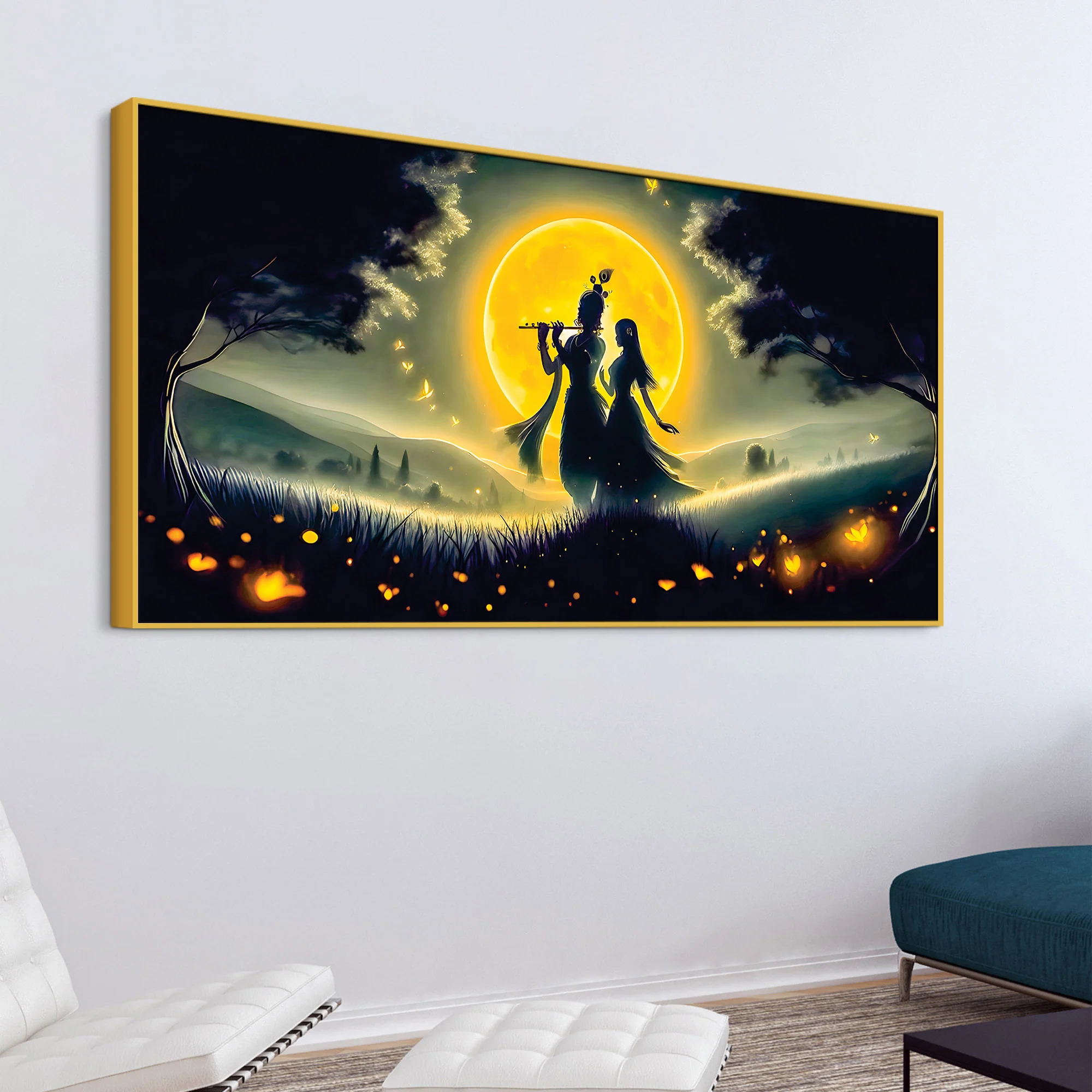 Radha Krishna Moonlight Devotional Painting Wall Art - Image 5