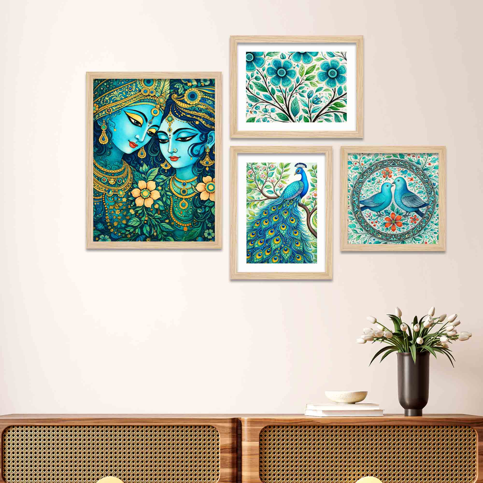 Radha Krishna & Nature Wall Frame Set of Four - Image 2