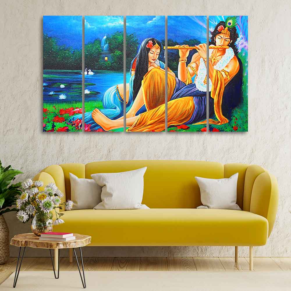 Radha Krishna Painting Five Pieces Canvas Wall Painting - Image 2