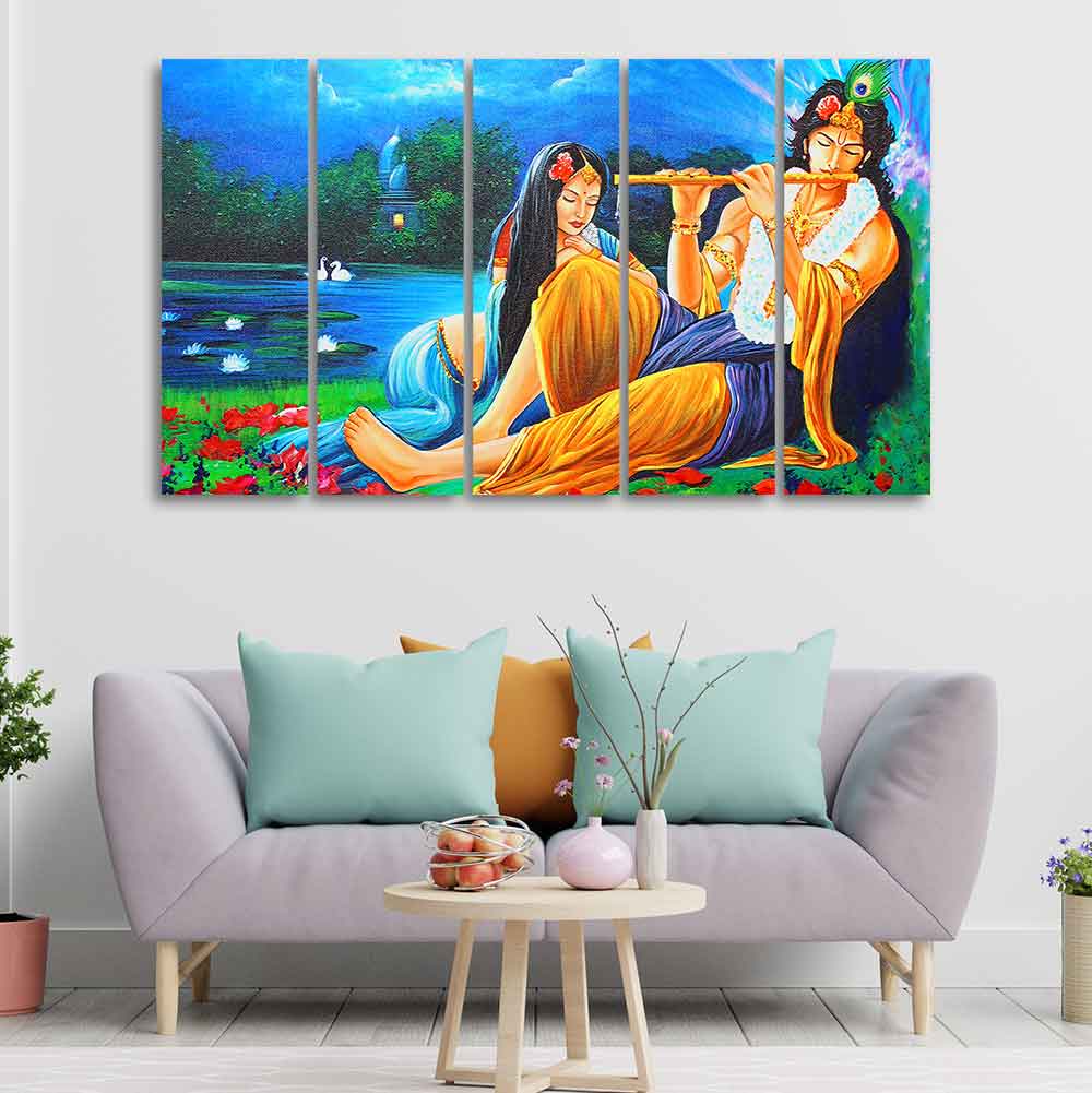 Radha Krishna Painting Five Pieces Canvas Wall Painting - Image 3