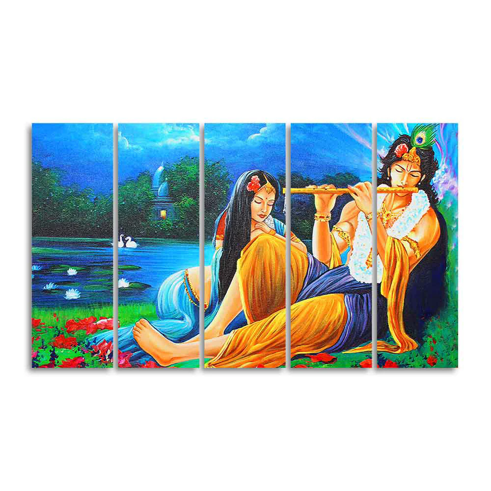 Radha Krishna Painting Five Pieces Canvas Wall Painting - Image 4