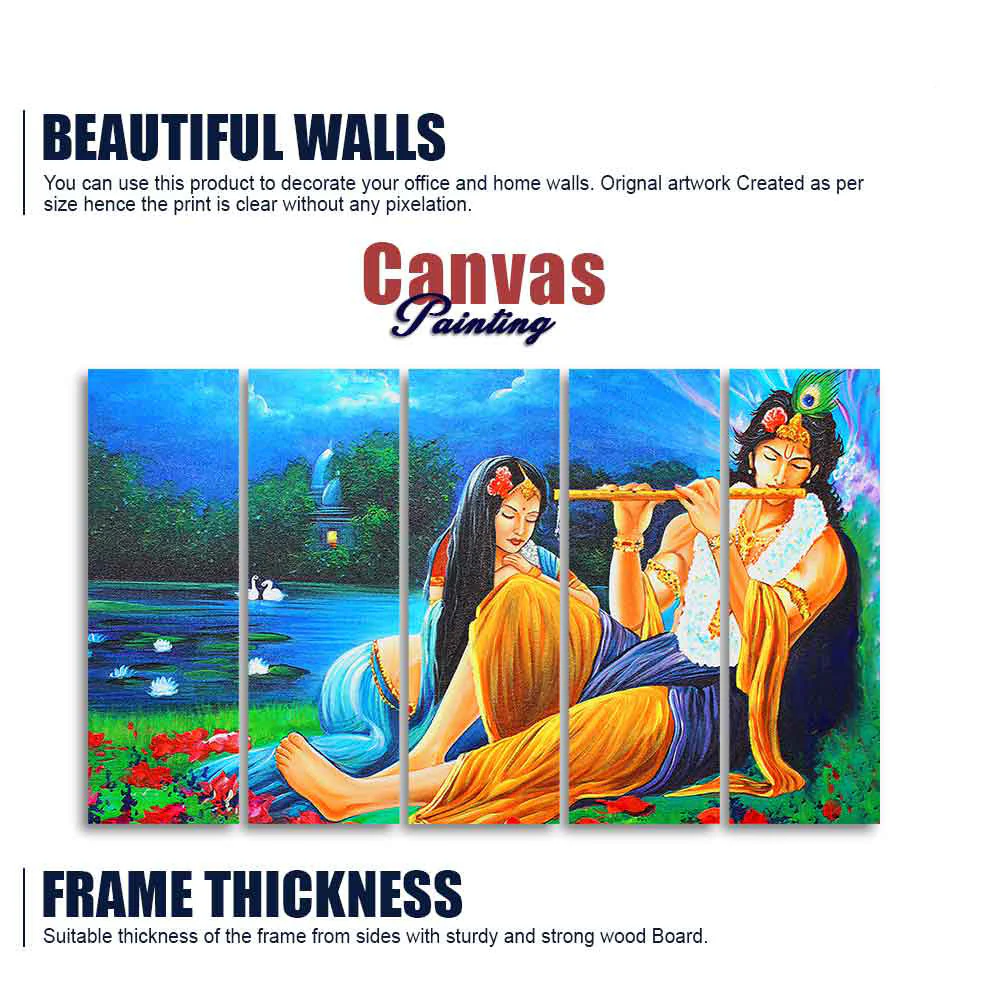 Radha Krishna Painting Five Pieces Canvas Wall Painting - Image 5
