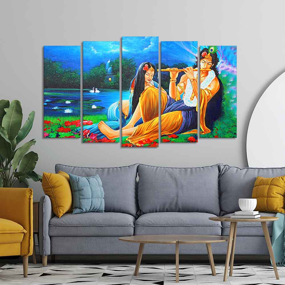 Radha Krishna Painting Set of Five Pieces Canvas Wall Painting - Image 2