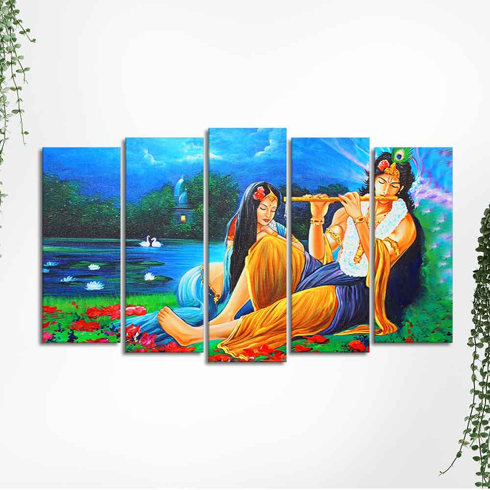 Radha Krishna Painting Set of Five Pieces Canvas Wall Painting - Image 5
