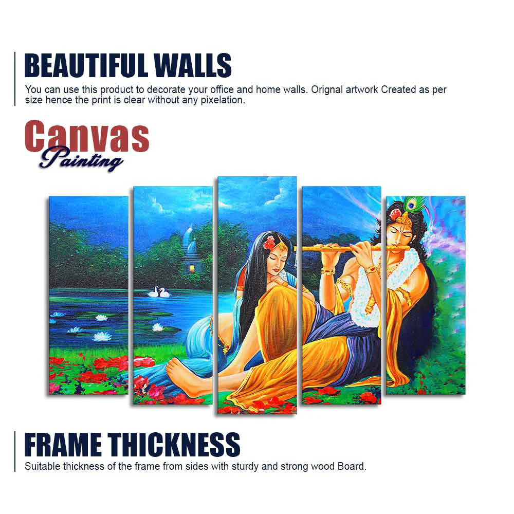 Radha Krishna Painting Set of Five Pieces Canvas Wall Painting - Image 6