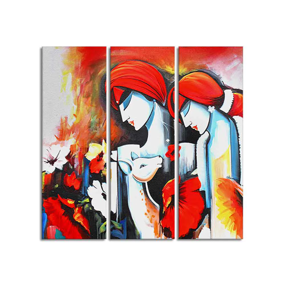 Radha Krishna Painting Wall Canvas Modern Art 3 Panels - Image 4