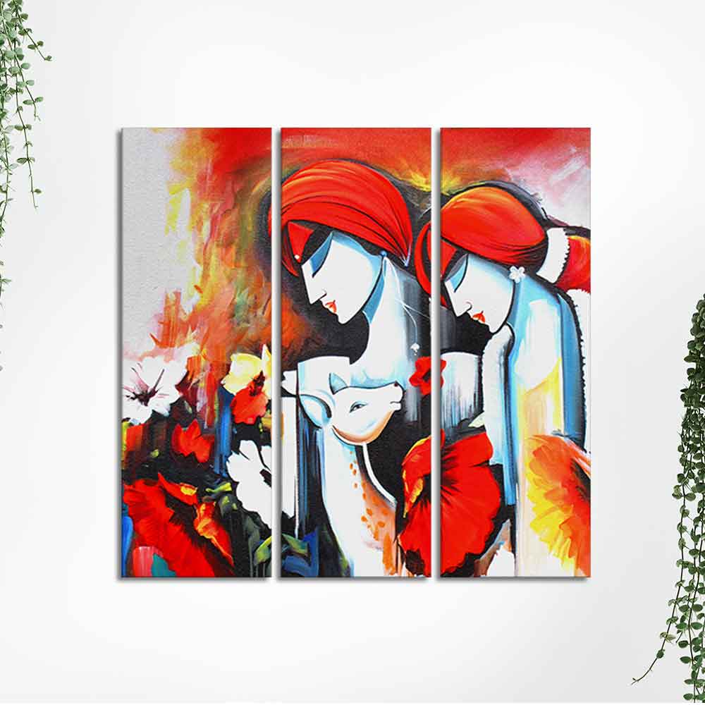 Radha Krishna Painting Wall Canvas Modern Art 3 Panels - Image 5