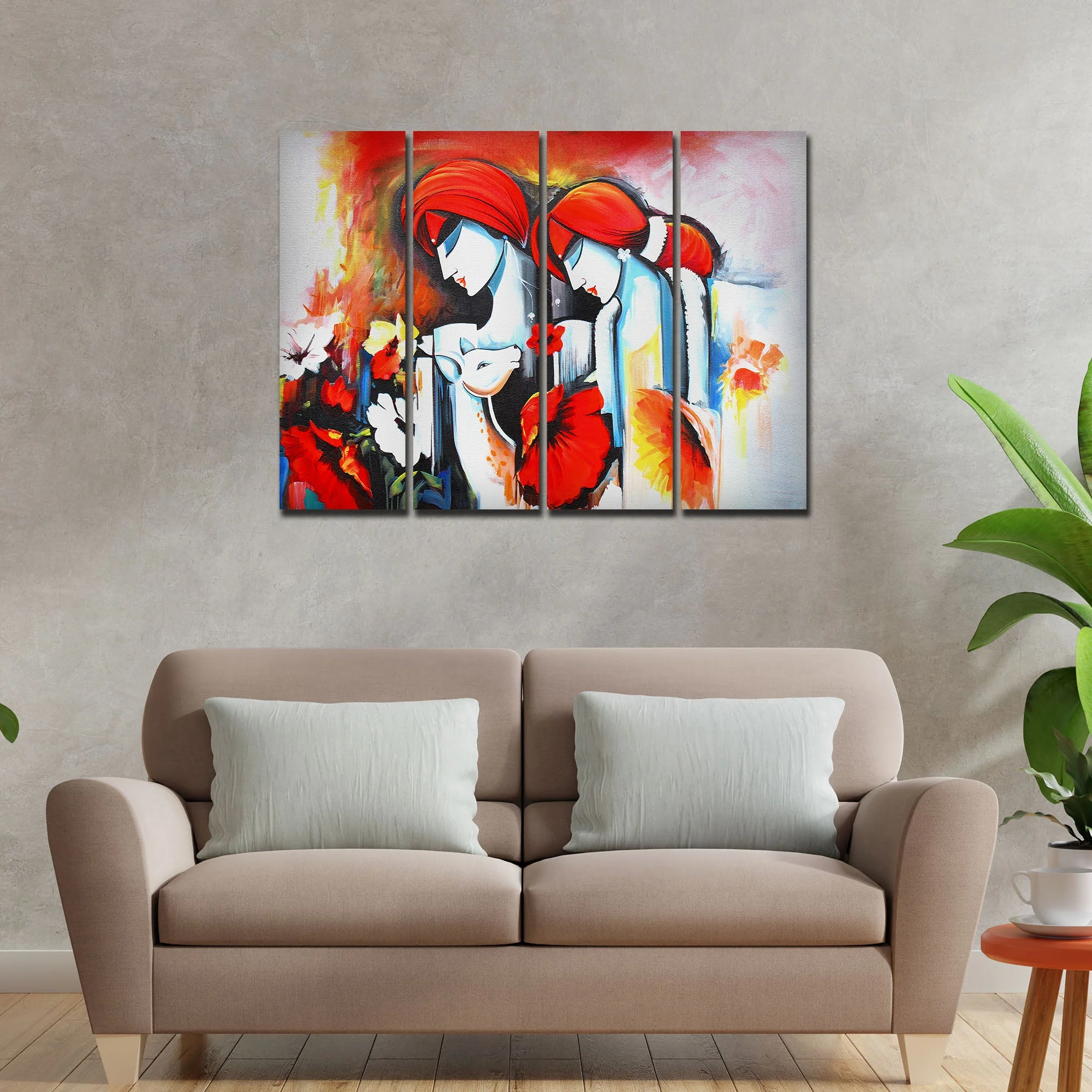 Radha Krishna Painting Wall Canvas Modern Art 4 Panels - Image 3