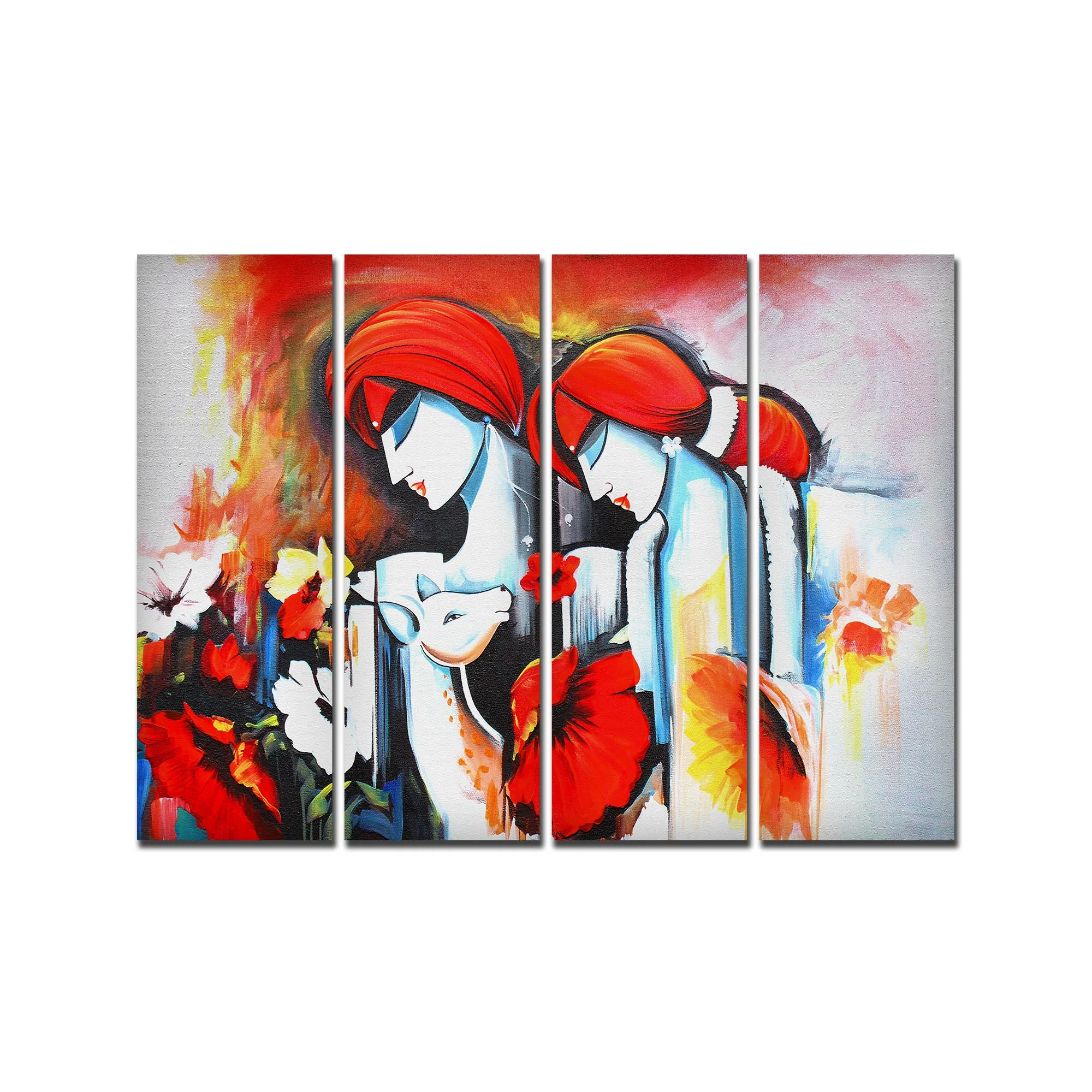 Radha Krishna Painting Wall Canvas Modern Art 4 Panels - Image 4