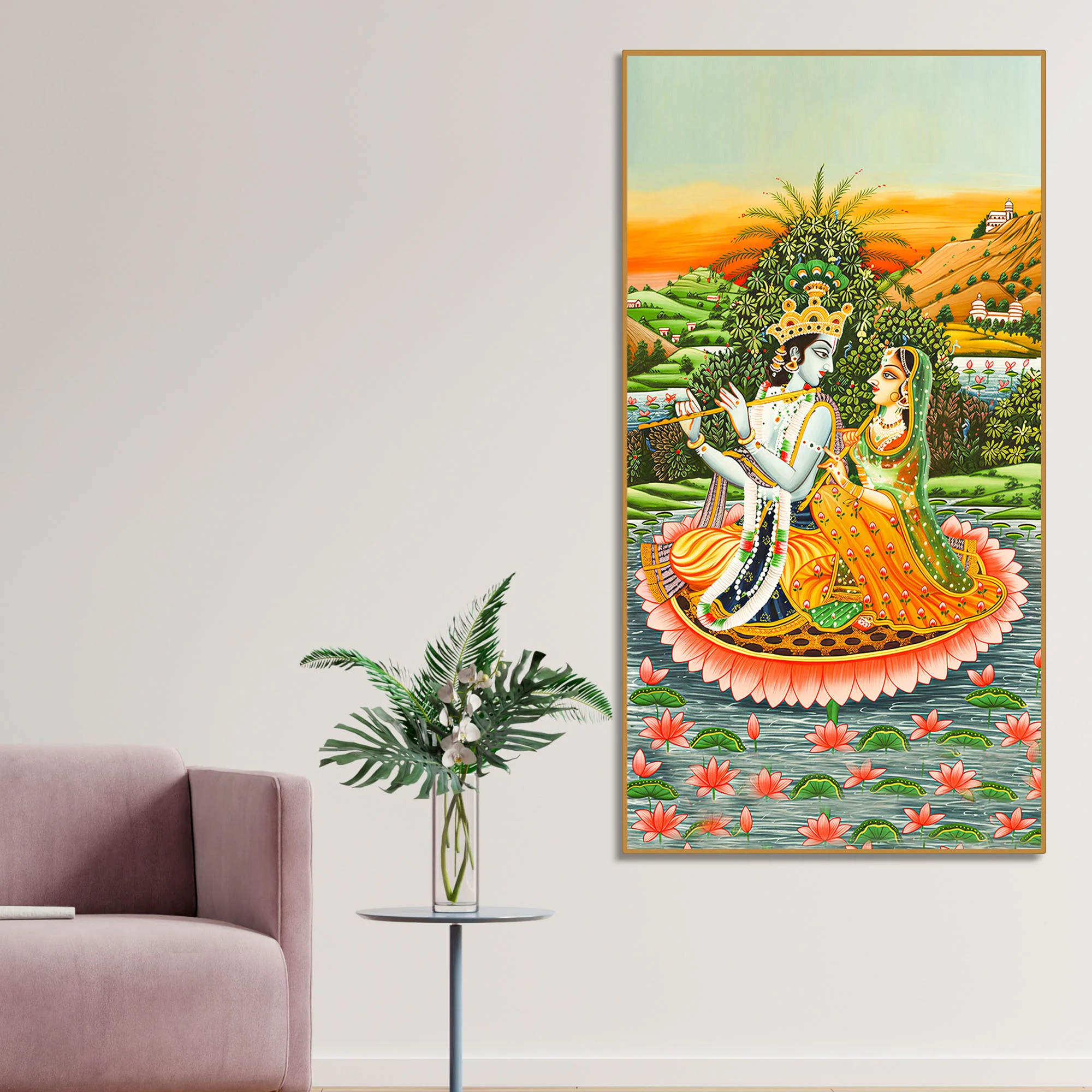 Radha Krishna Pichwai Style Canvas Wall Painting | Devotional Living Room Decor - Image 2