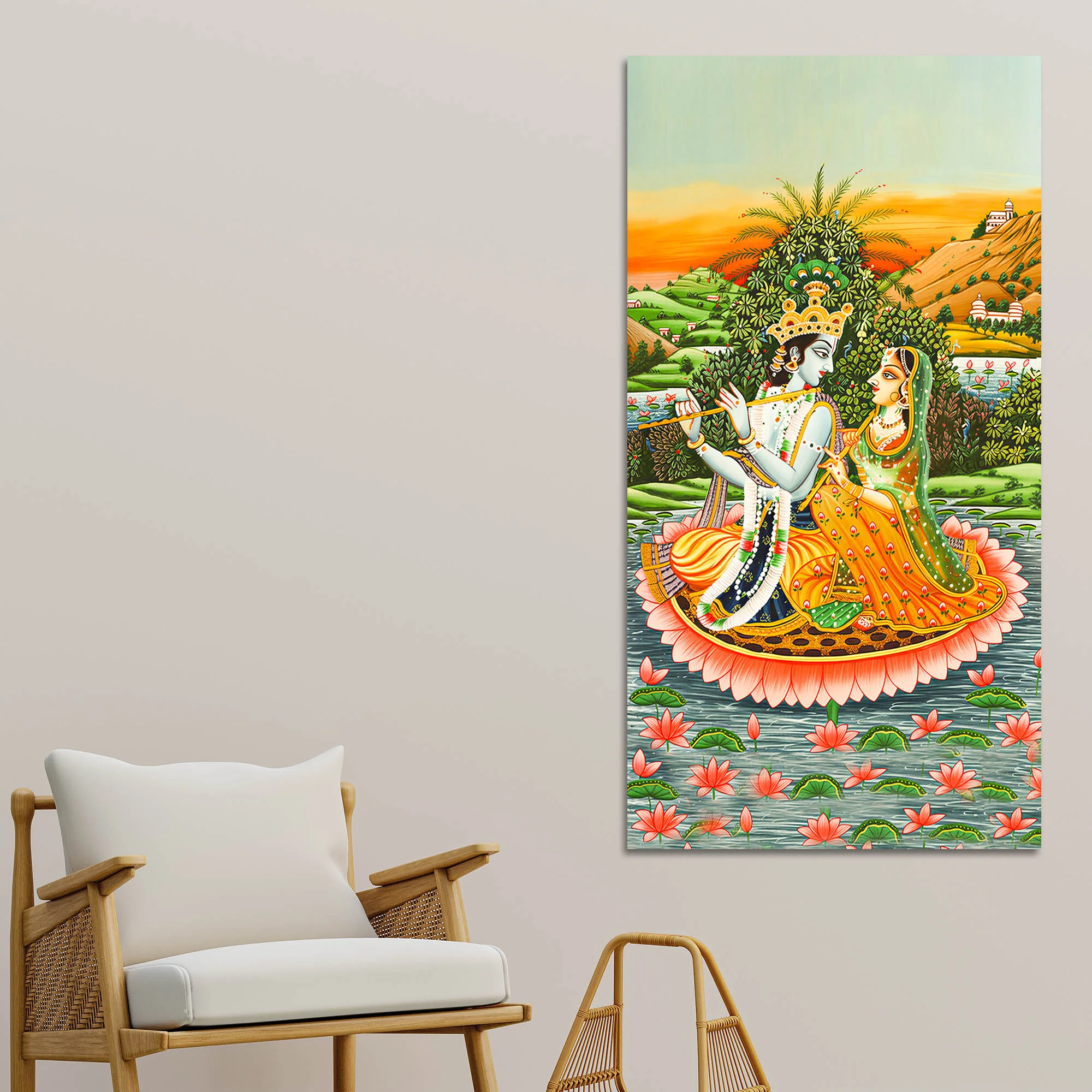 Radha Krishna Pichwai Style Canvas Wall Painting | Devotional Living Room Decor - Image 3