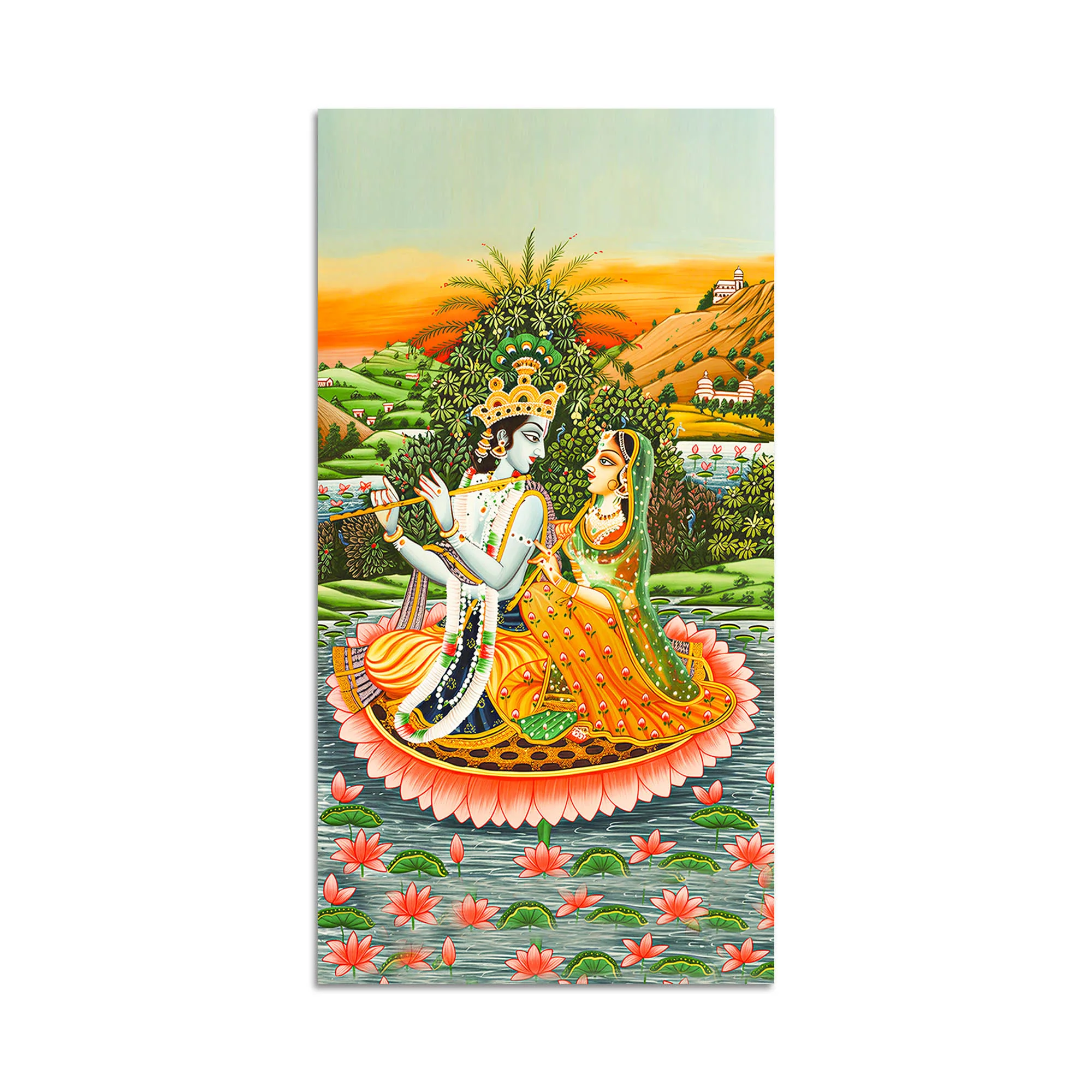 Radha Krishna Pichwai Style Canvas Wall Painting | Devotional Living Room Decor - Image 4