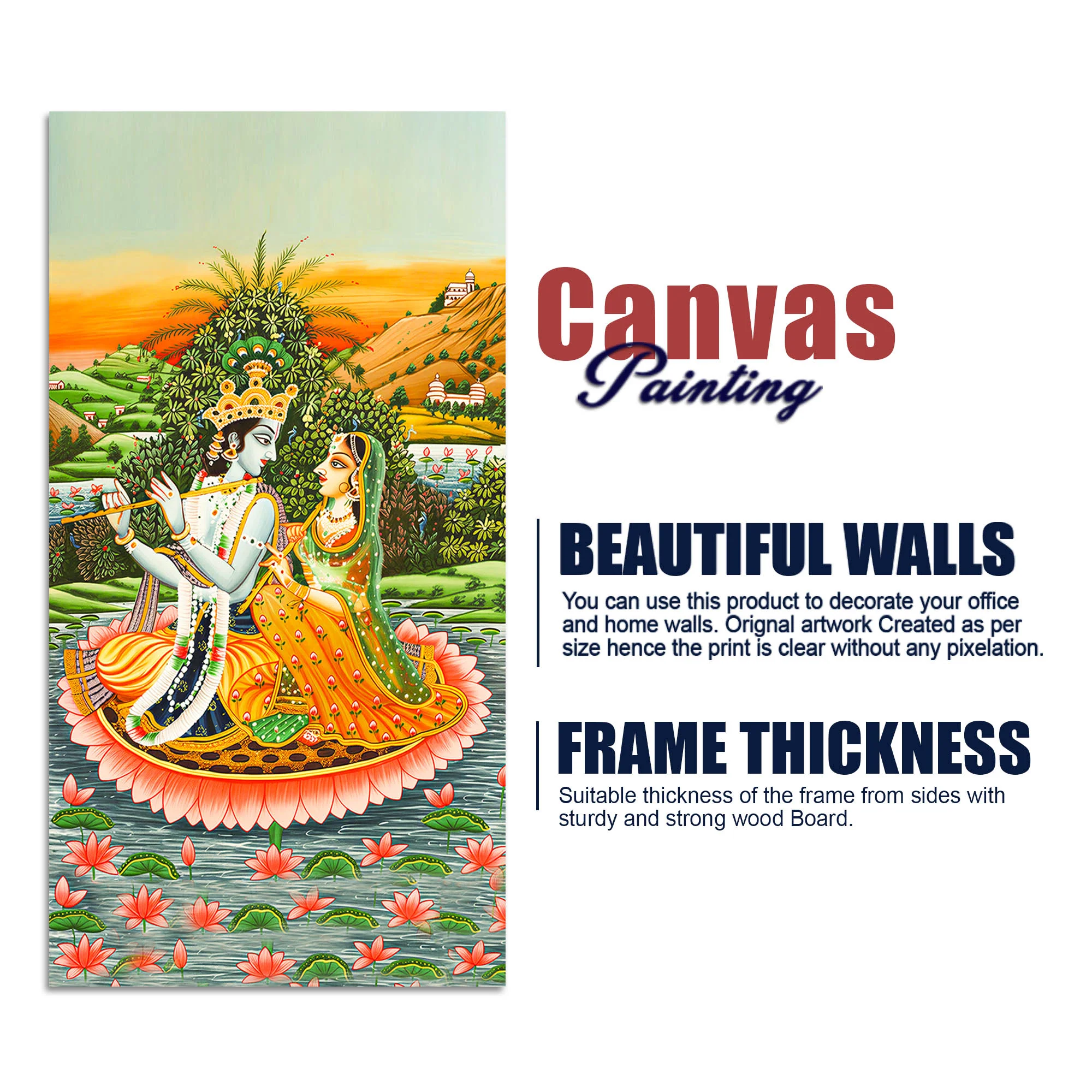 Radha Krishna Pichwai Style Canvas Wall Painting | Devotional Living Room Decor - Image 7