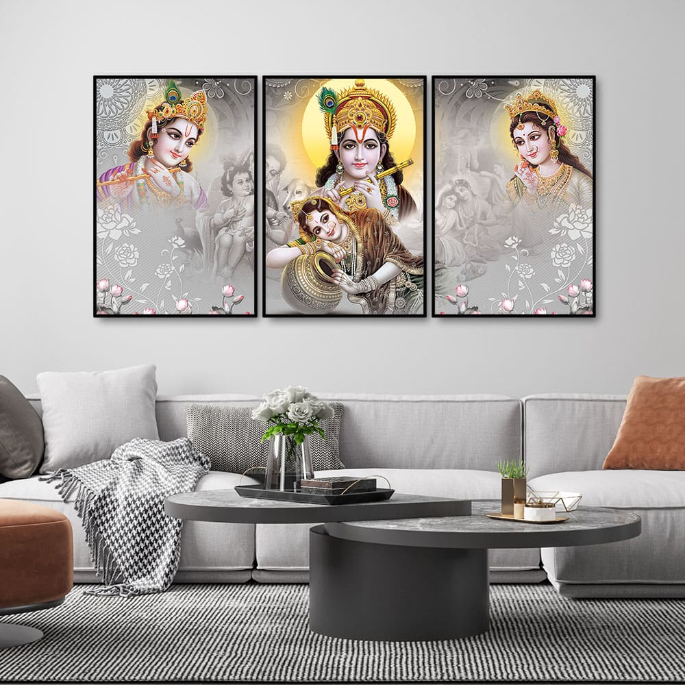 Radha Krishna Premium Floating Canvas Wall Painting Set of Three - Image 2