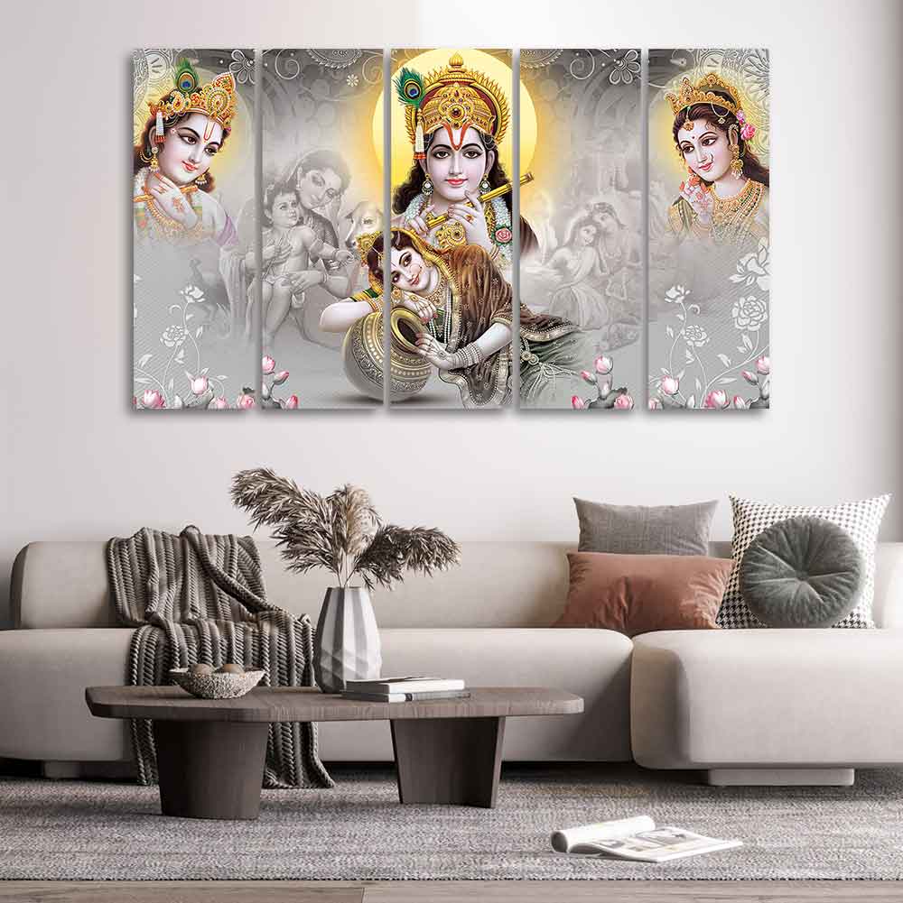 Radha Krishna Premium Wall Painting of Five Pieces - Image 2