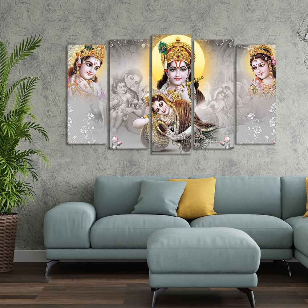 Radha Krishna Premium Wall Painting of Five Pieces Set - Image 2