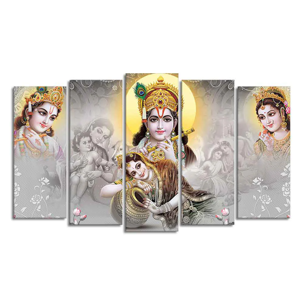 Radha Krishna Premium Wall Painting of Five Pieces Set - Image 4