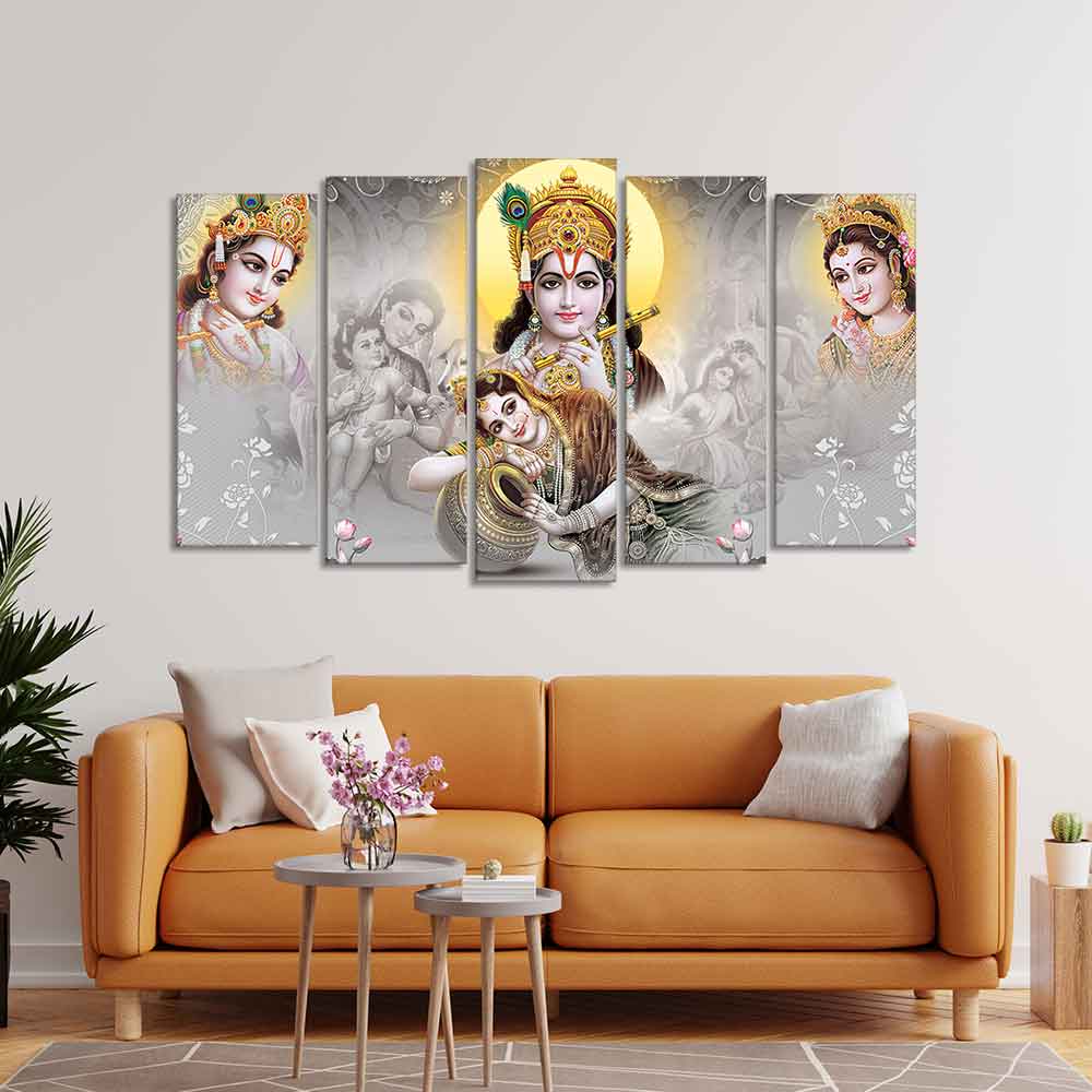 Radha Krishna Premium Wall Painting of Five Pieces Set - Image 3