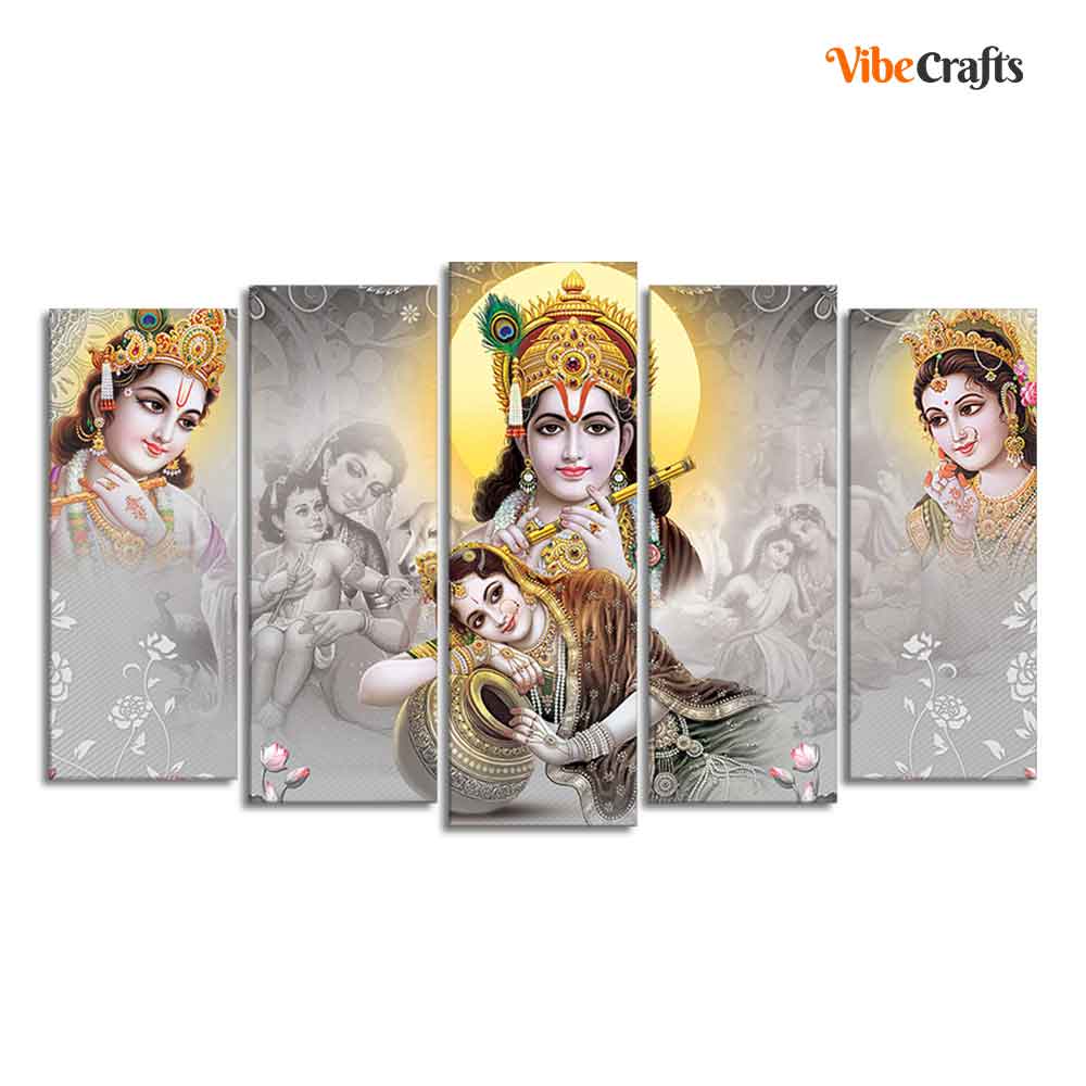 Radha Krishna Premium Wall Painting of Five Pieces Set - Image 4