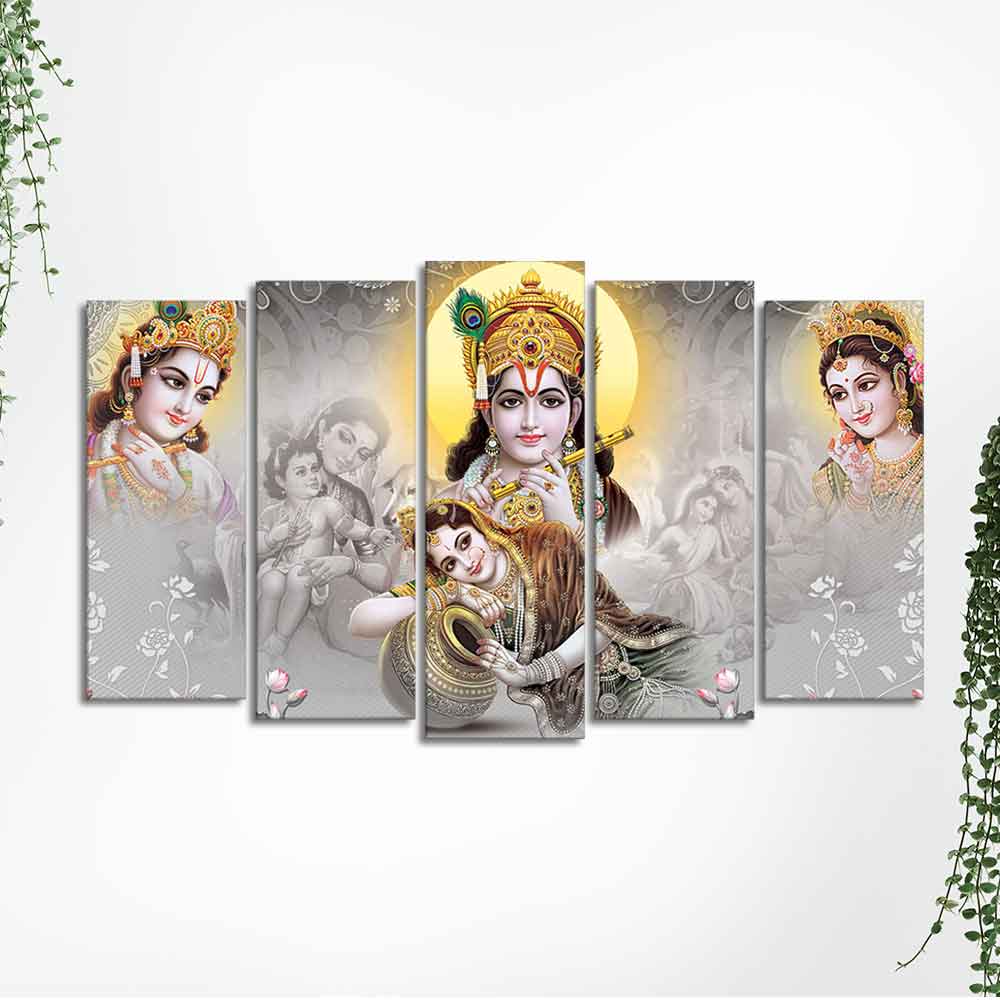Radha Krishna Premium Wall Painting of Five Pieces Set - Image 5