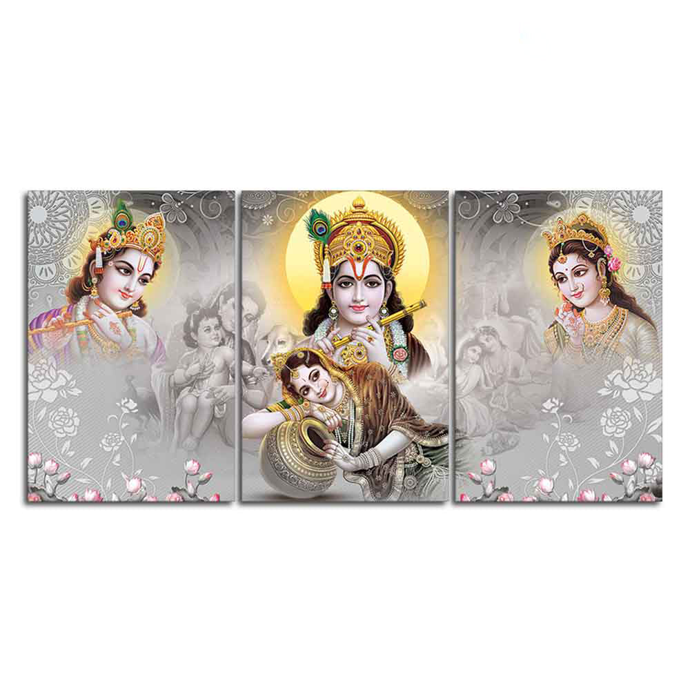 Radha Krishna Preumium Wall Painting of 3 Pieces - Image 4