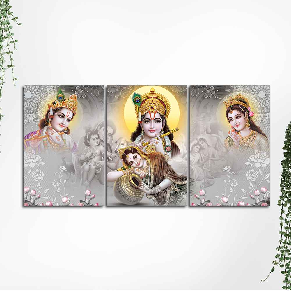 Radha Krishna Preumium Wall Painting of 3 Pieces - Image 5