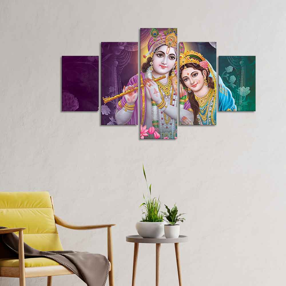 Radha Krishna Religious Wall Painting Set of Five - Image 2