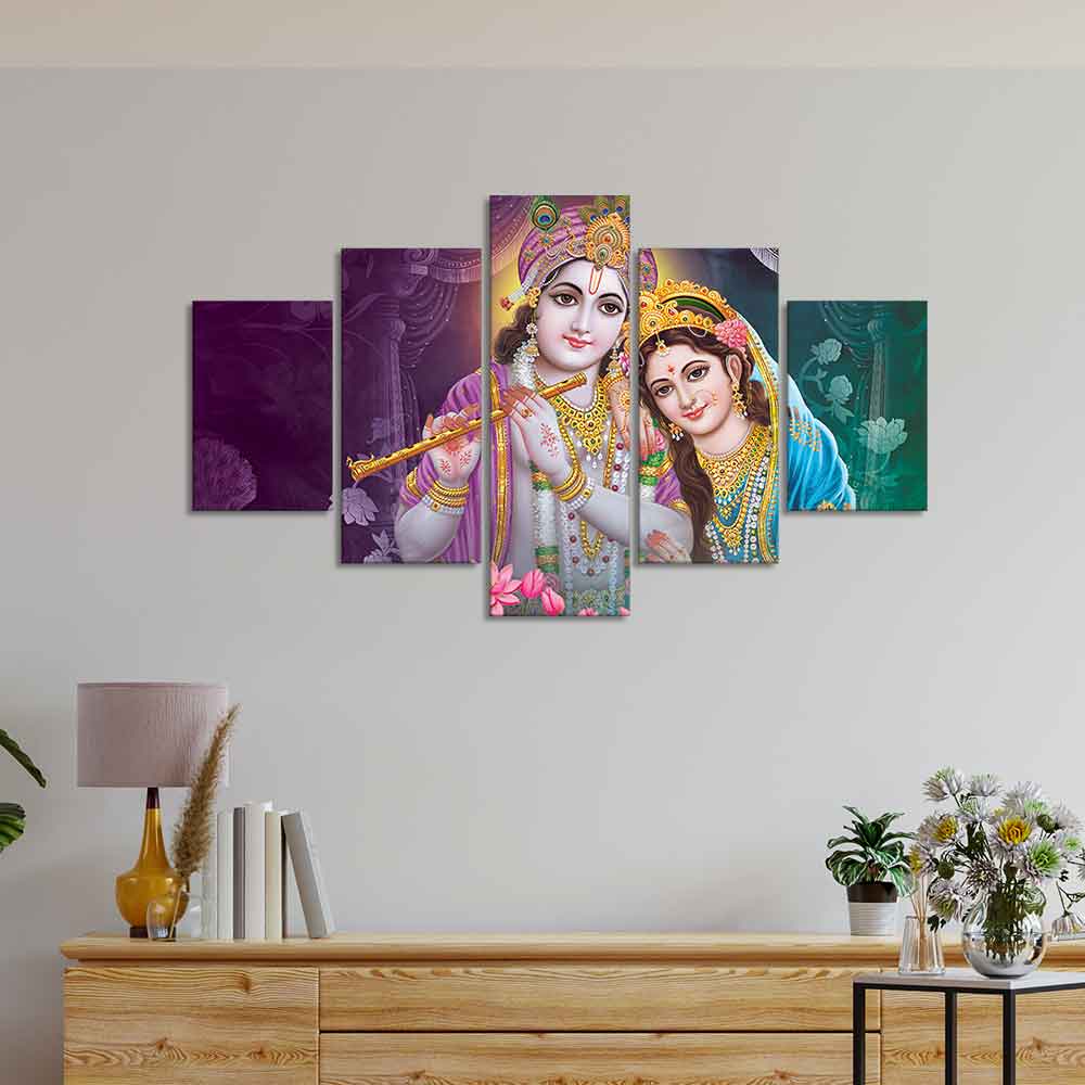 Radha Krishna Religious Wall Painting Set of Five - Image 3